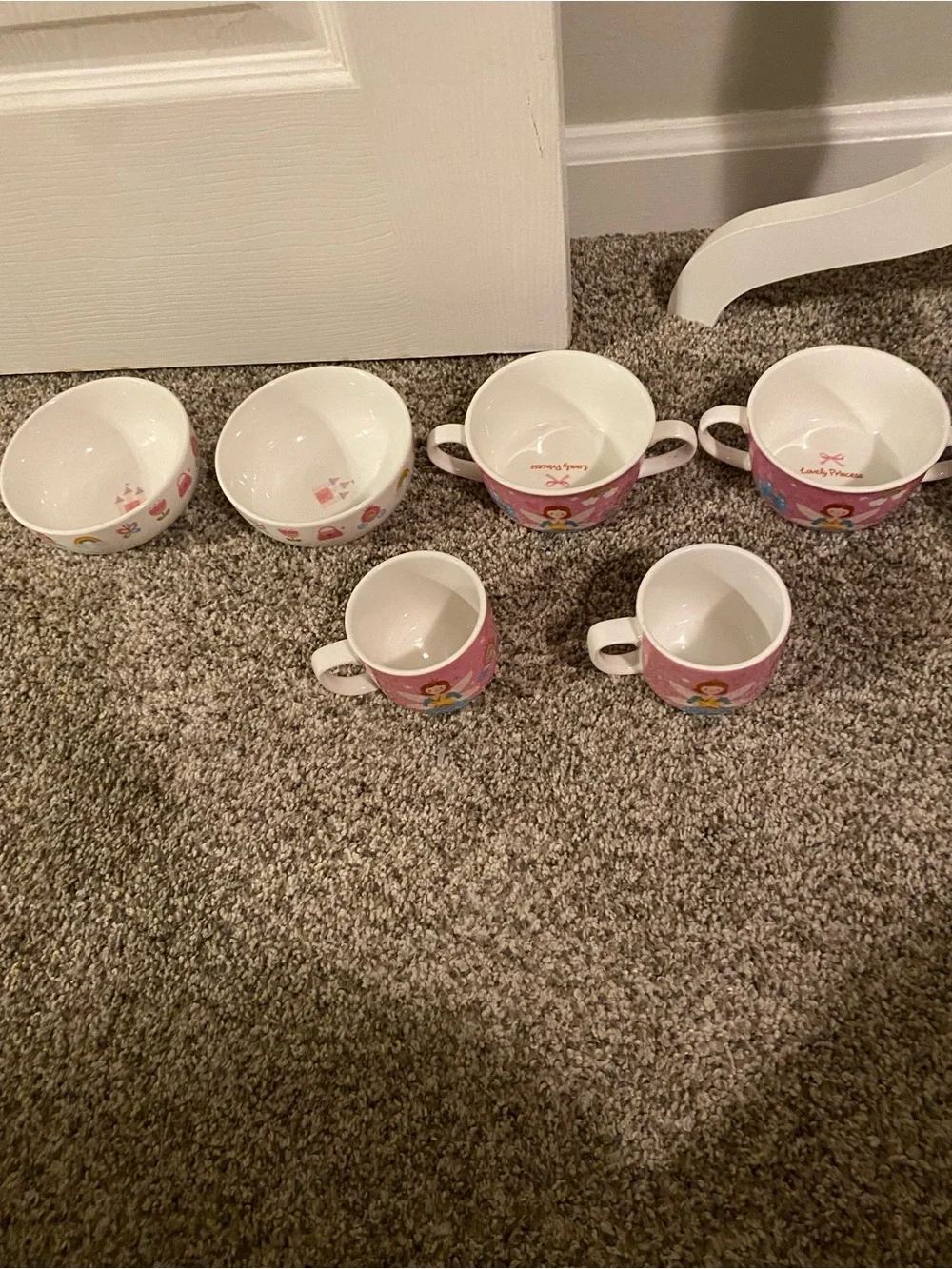 Children's Pink Princess Ceramic Tableware Set - 6-Piece Ceramic Cups/Bowls